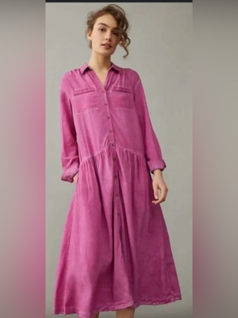 Anthropologie Pilcro Kimberly Raspberry Pink Shirt Dress Size Large